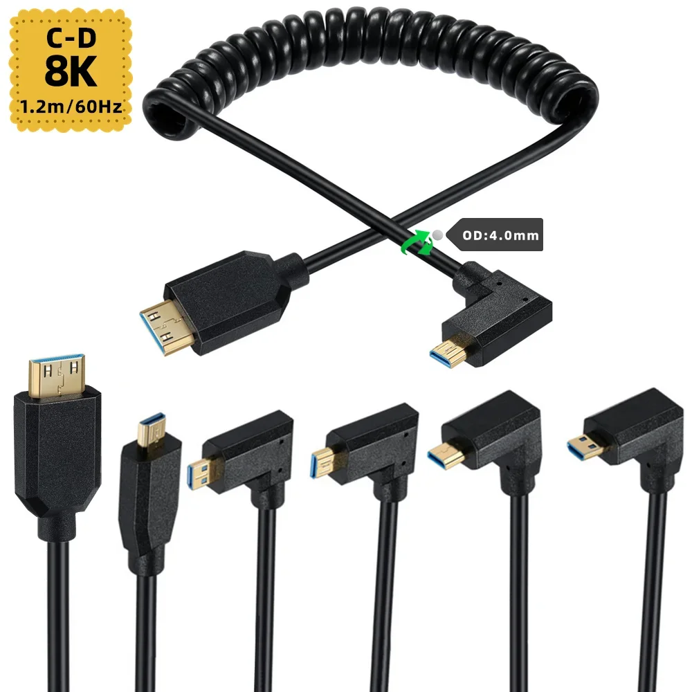 Coiled Usb Cable - 2.1Version 8K@60Hz 4K@120Hz Micro HDMI-compatible Male