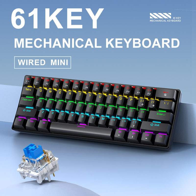 K61 Wired Mechanical Gaming Ke - Gaming Keyboard Blue Switches ulasan dan harga