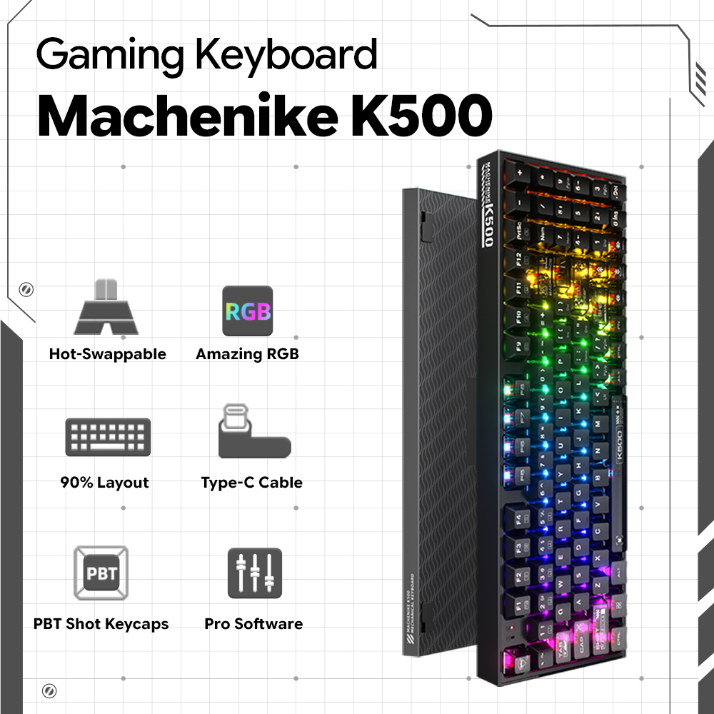 Machenike K500-B94 V2 Wired Me - Keyboard Gaming Transparent ulasan dan harga