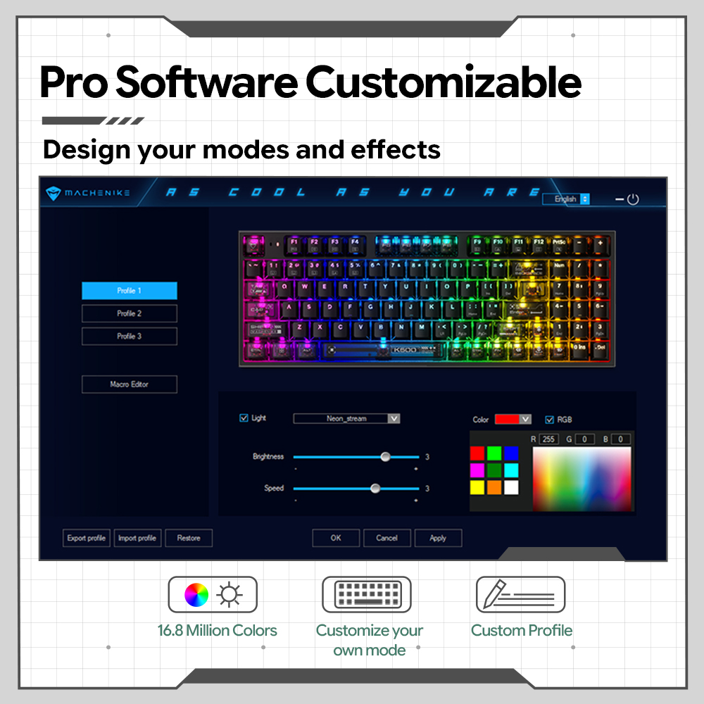 Machenike K500-B94 V2 Wired Me - Keyboard Gaming Transparent ulasan dan harga